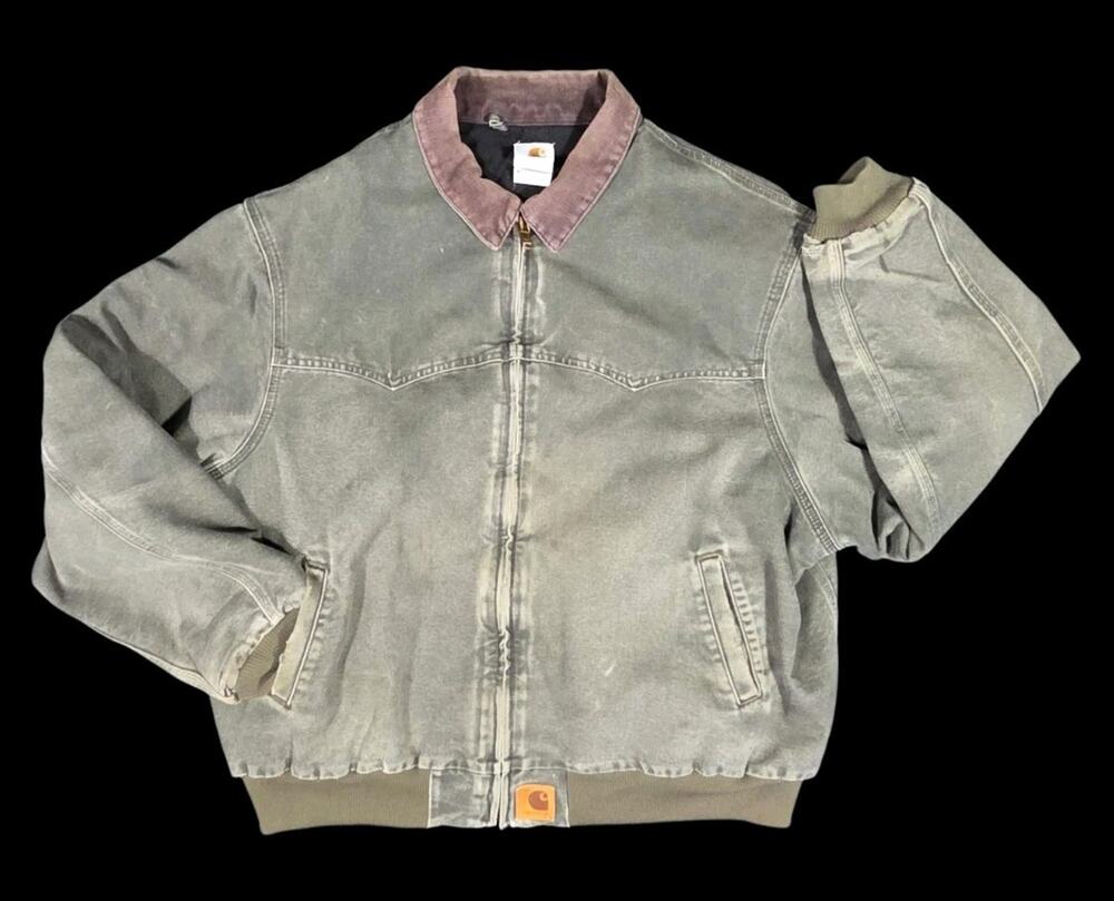 Vtg Carhartt Sante Fe Canvas Jacket J14 MOS Corduroy Collar Y2K Distressed 3XL